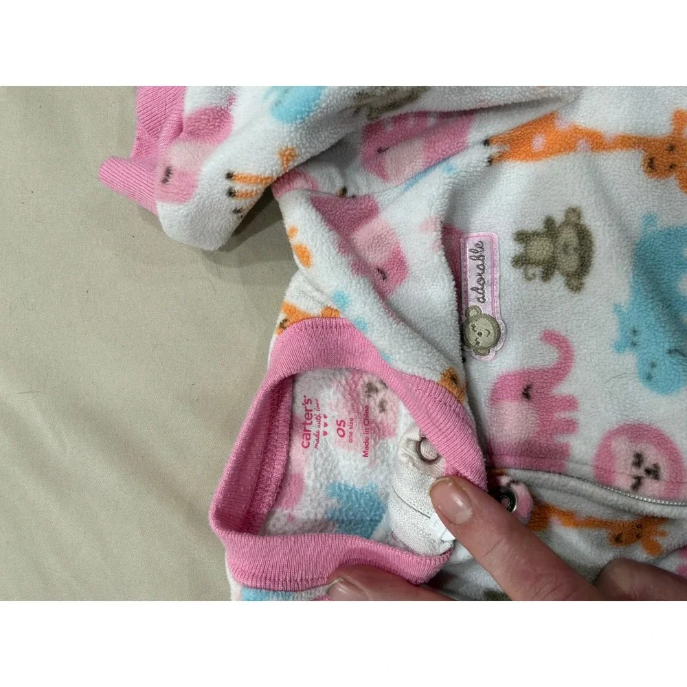 Carters Baby Fleece Sleep Sacks Lot of 3 One Size Pink Blue‎ Animal Polka Dot OS